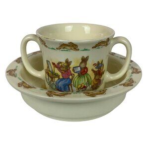 Royal Doulton Bunnykins Childrens Cup & Bowl Set English Fine Bone China 1936